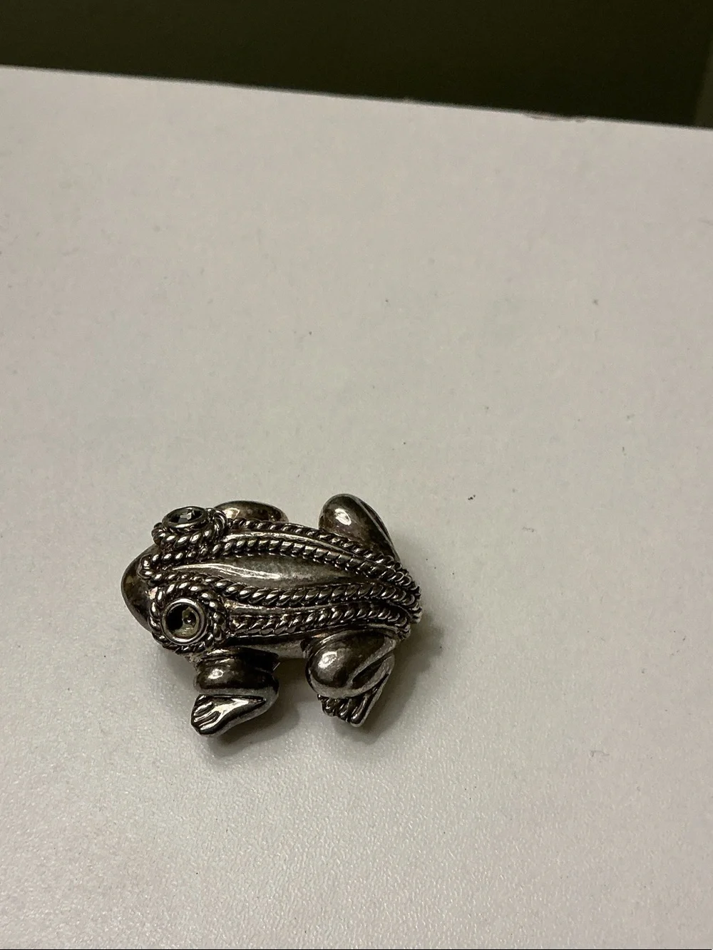 Mexican Silver Hand Crafted Frog Brooch Pendant Set of Two Rhinestones